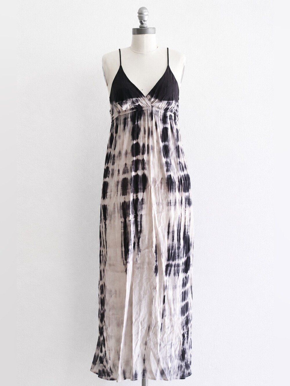 Grunge Boho cotton black & cream tie dye dress